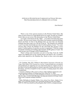 A Study of Water Use by Casinos in Las Vegas, Nevada: the Transformation of a Desert Into an Oasis