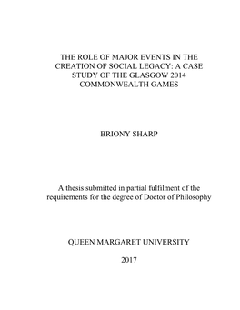 The Role of Major Events in the Creation of Social Legacy: a Case Study of the Glasgow 2014 Commonwealth Games