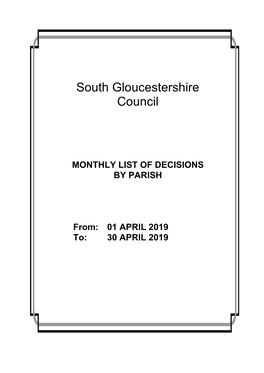 MONTHLY LIST of DECISIONS by PARISH From: 01 APRIL 2019 To