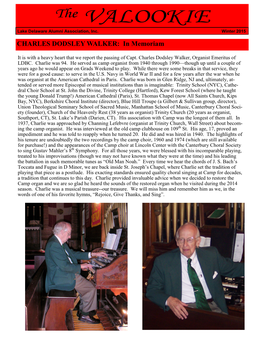 CHARLES DODSLEY WALKER: in Memoriam