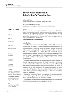 The Biblical Allusions in John Milton's Paradise Lost