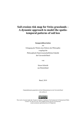 Soil Erosion Risk Map for Swiss Grasslands – a Dynamic Approach to Model the Spatio- Temporal Patterns of Soil Loss