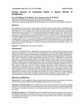 Fungal Disease of Freshwater Fishes in Natore District of Bangladesh