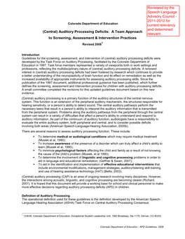 Auditory Process Deficits