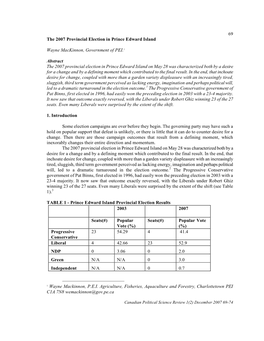 69 the 2007 Provincial Election in Prince Edward Island Wayne