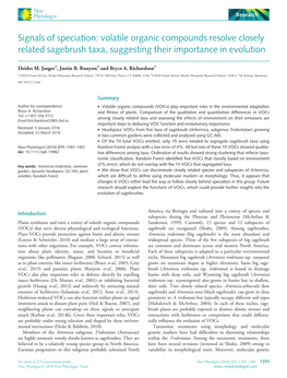 Signals of Speciation: Volatile Organic Compounds Resolve Closely Related Sagebrush Taxa, Suggesting Their Importance in Evolution