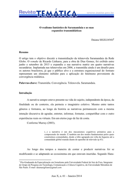 Janeiro/2014 O Realismo Fantástico De Saramandaia E As Suas Expansões