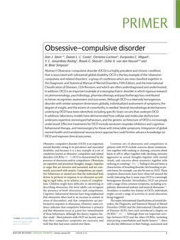 Obsessive–Compulsive Disorder (OCD) Is a Highly Prevalent and Chronic Condition That Is Associated with Substantial Global Disability
