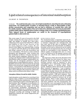 Lipid Related Consequences of Intestinal Malabsorption