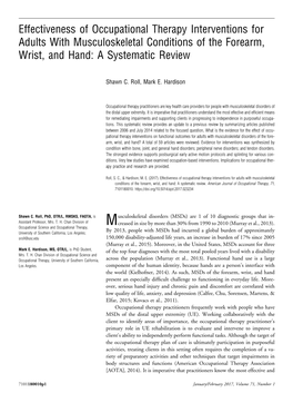 Effectiveness of Occupational Therapy Interventions for Adults with Musculoskeletal Conditions of the Forearm, Wrist, and Hand: a Systematic Review