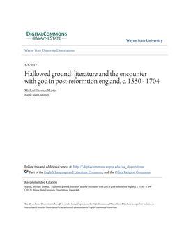 Literature and the Encounter with God in Post-Reformtion England, C. 1550 - 1704 Michael Thomas Martin Wayne State University