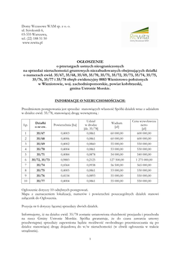 Wieniotowo II Ogłoszenie Przetagowe 35.32