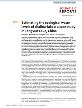 Estimating the Ecological Water Levels of Shallow Lakes: a Case Study in Tangxun Lake, China Wei Yang1,2*, Mingxiang Xu1, Ruiqing Li1, Liping Zhang2* & Qiuliang Deng1