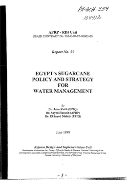 'EGYPT's SUGARCANE POLICY and STRATEGY for WATER MANAGEMENT