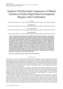 Analysis of Professional Competence of Bahasa Teachers of Senior High School in Jeneponto Regency After Certification