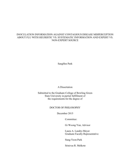 Inoculation Information Against Contagious Disease Misperception About Flu with Heuristic Vs. Systematic Information and Expert Vs