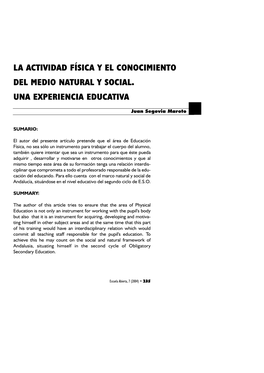 La Actividad Física Y El Conocimiento Del Medio Natural Y Social