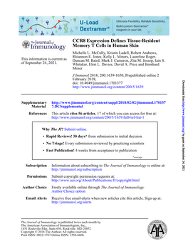 CCR8 Expression Defines Tissue-Resident Memory T Cells in Human Skin Michelle L