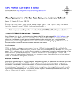 Oil and Gas Resources of the San Juan Basin, New Mexico and Colorado James E