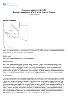 Ecological Site R030XB170CA Bouldery Very Shallow to Shallow Gravelly Slopes