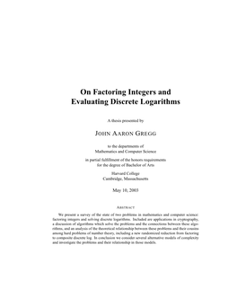 On Factoring Integers and Evaluating Discrete Logarithms