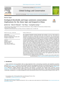 Ecological Thresholds and Large Carnivores Conservation: Implications for the Amur Tiger and Leopard in China