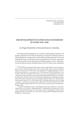 The Development of Lithuanian Statehood in Years 19181940