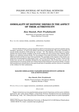 Osmolality of Isotonic Drinks in the Aspect of Their Authenticity