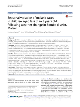 Seasonal Variation of Malaria Cases in Children Aged Less Than 5 Years Old Following Weather Change in Zomba District, Malawi Precious L