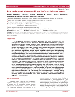 Dysregulation of Adenosine Kinase Isoforms in Breast Cancer