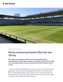 ​Första Matchen På Gamla Ullevi Blir Den 10