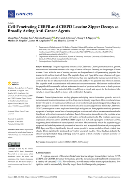 Cell-Penetrating CEBPB and CEBPD Leucine Zipper Decoys As Broadly Acting Anti-Cancer Agents