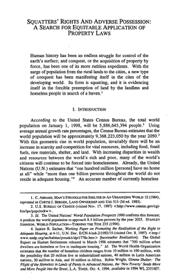 Squatters' Rights and Adverse Possession: a Search for Equitable Application of Property Laws