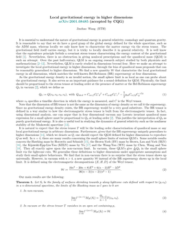 Local Gravitational Energy in Higher Dimensions Arxiv:2001.08485 (Accepted by CQG)