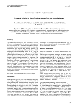 Parasitic Helminths from Feral Raccoons (Procyon Lotor) in Japan