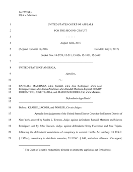 14-2759 (L) USA V. Martinez 1 UNITED STATES COURT OF