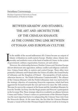 The Art and Architecture of the Crimean Khanate As the Connecting Link Between Ottoman and European Culture