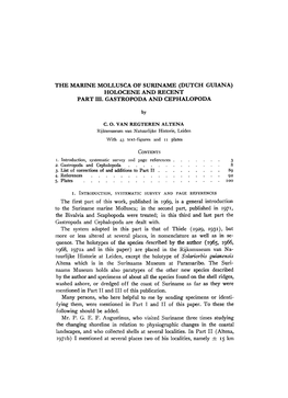 The Marine Mollusca of Suriname (Dutch Guiana) Holocene and Recent Part Iii