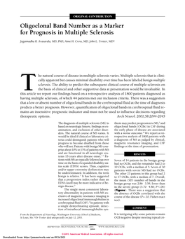 Oligoclonal Band Number As a Marker for Prognosis in Multiple Sclerosis