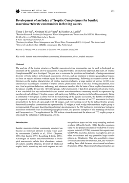 Development of an Index of Trophic Completeness for Benthic Macroinvertebrate Communities in ﬂowing Waters