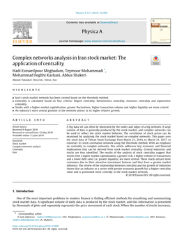 Physica a Complex Networks Analysis in Iran Stock Market: the Application