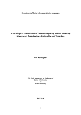 A Sociological Examination of the Contemporary Animal Advocacy Movement: Organisations, Rationality and Veganism