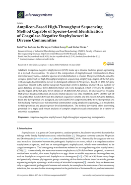 Amplicon-Based High-Throughput Sequencing Method Capable of Species-Level Identiﬁcation of Coagulase-Negative Staphylococci in Diverse Communities