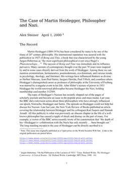 The Case of Martin Heidegger, Philosopher and Nazi