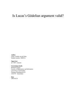 Is Lucas's Gödelian Argument Valid?