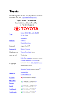 Toyota Motor Corporation Toyota Jidosha Kabushiki-Gaisha K‹Bȴə঎˳Ôˣø