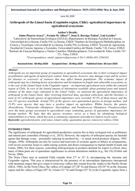 Arthropods of the Limarí Basin (Coquimbo Region, Chile): Agricultural Importance in Agricultural Ecosystems