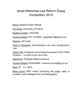 Ismail Mahomed Law Reform Essay Competition 2015
