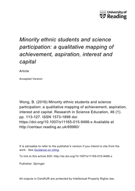 Minority Ethnic Students and Science Participation: a Qualitative Mapping of Achievement, Aspiration, Interest and Capital