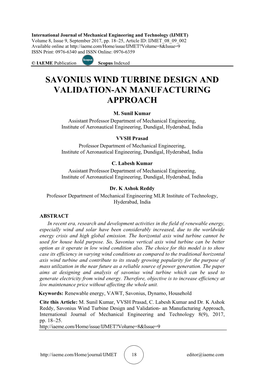 Savonius Wind Turbine Design and Validation-An Manufacturing Approach